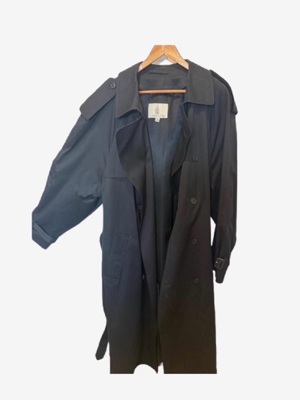 Vintage London Fog Black Trench Coat Mens 42L Belted Removable Liner 90s Coat